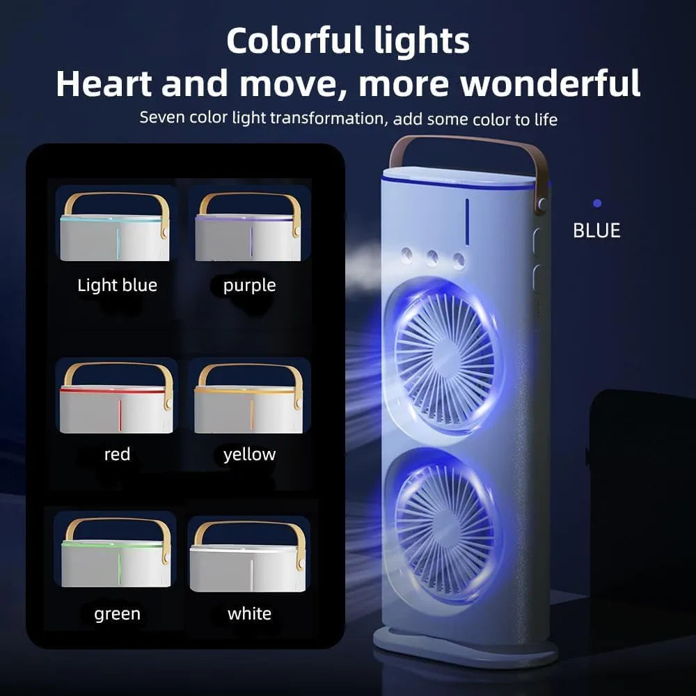 Portable Double Ended Spray Fan with Misting | USB Rechargeable Mini Air Cooler with LED Light | Touch & Remote Control | 3 Speed Cooling Fan with 280ml Water Tank  