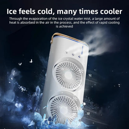 Portable Double Ended Spray Fan with Misting | USB Rechargeable Mini Air Cooler with LED Light | Touch & Remote Control | 3 Speed Cooling Fan with 280ml Water Tank  