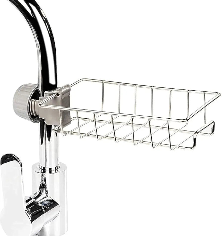 Kitchen Sink Sponge Holder, Over Faucet Stainless Steel Caddy for Soap, Brushes and Scrubbers, No Suction or Drilling Needed