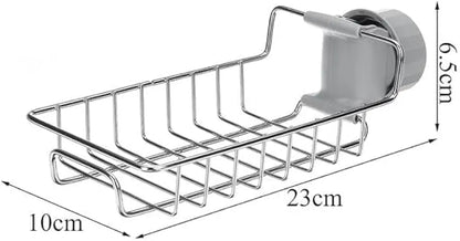 Kitchen Sink Sponge Holder, Over Faucet Stainless Steel Caddy for Soap, Brushes and Scrubbers, No Suction or Drilling Needed