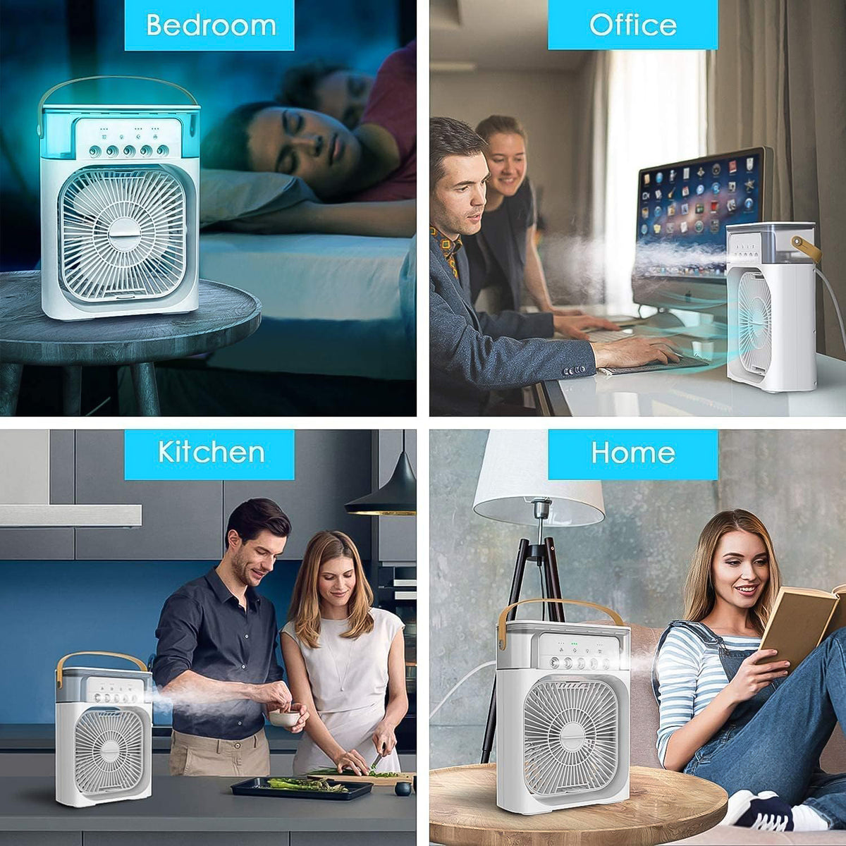 Portable Air Cooler with Water Tank, White, Personal Evaporative Cooling Fan with Handle, Multiple Speed Settings
