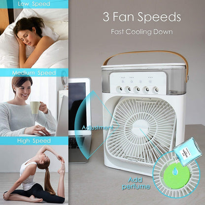 Portable Air Cooler with Water Tank, White, Personal Evaporative Cooling Fan with Handle, Multiple Speed Settings